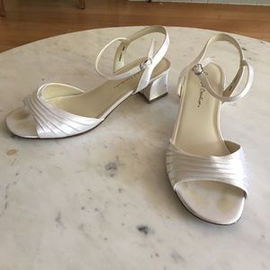 White satin heels